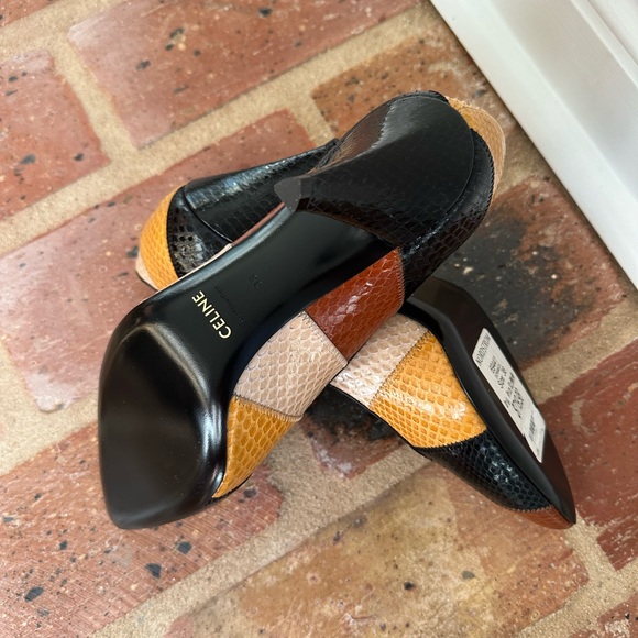 Celine Triangle Heel wide-striped water snakeskin high heels NWTS Size 38 - Picture 6 of 6